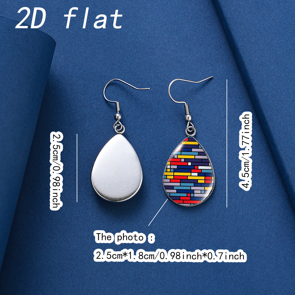 Colorful Geometric Brick Pattern Faux Gemstone Glass Teardrop Earrings